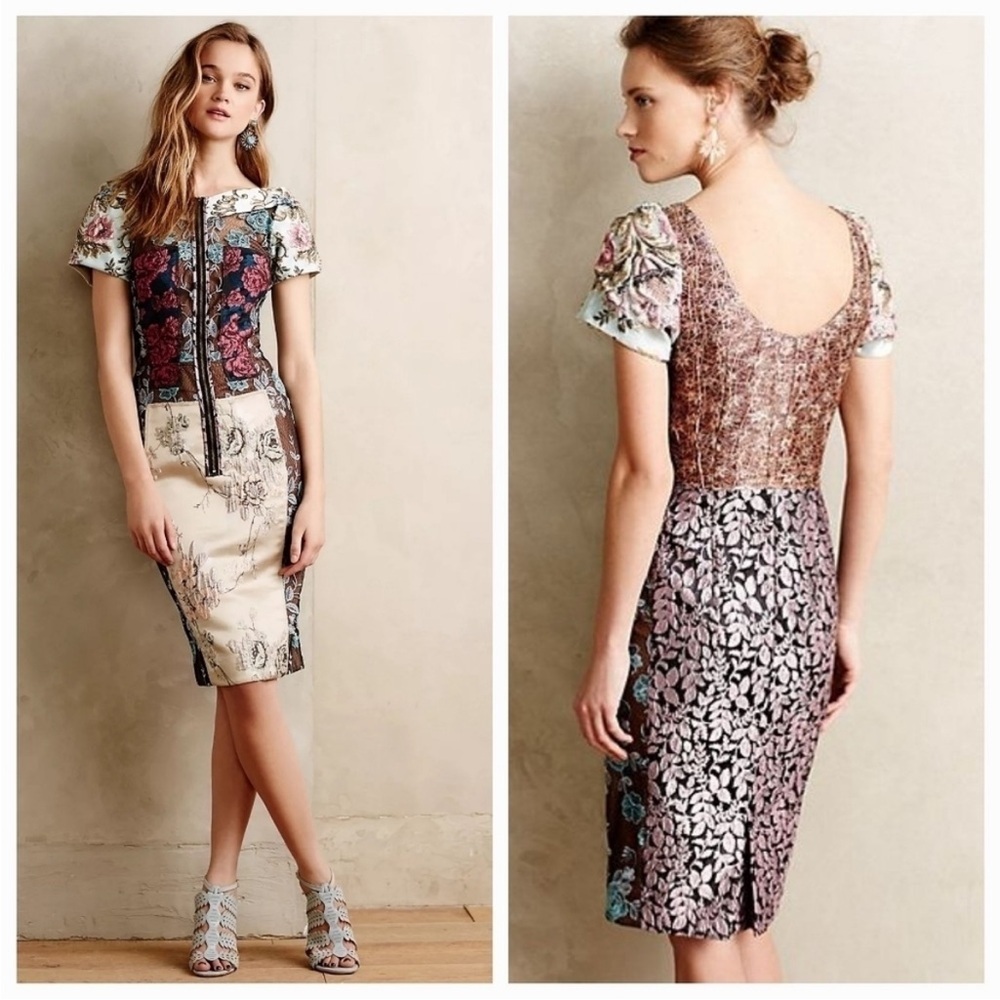 Anthropologie Byron Lars 2P Floral Patterned Dress with Short Sleeves